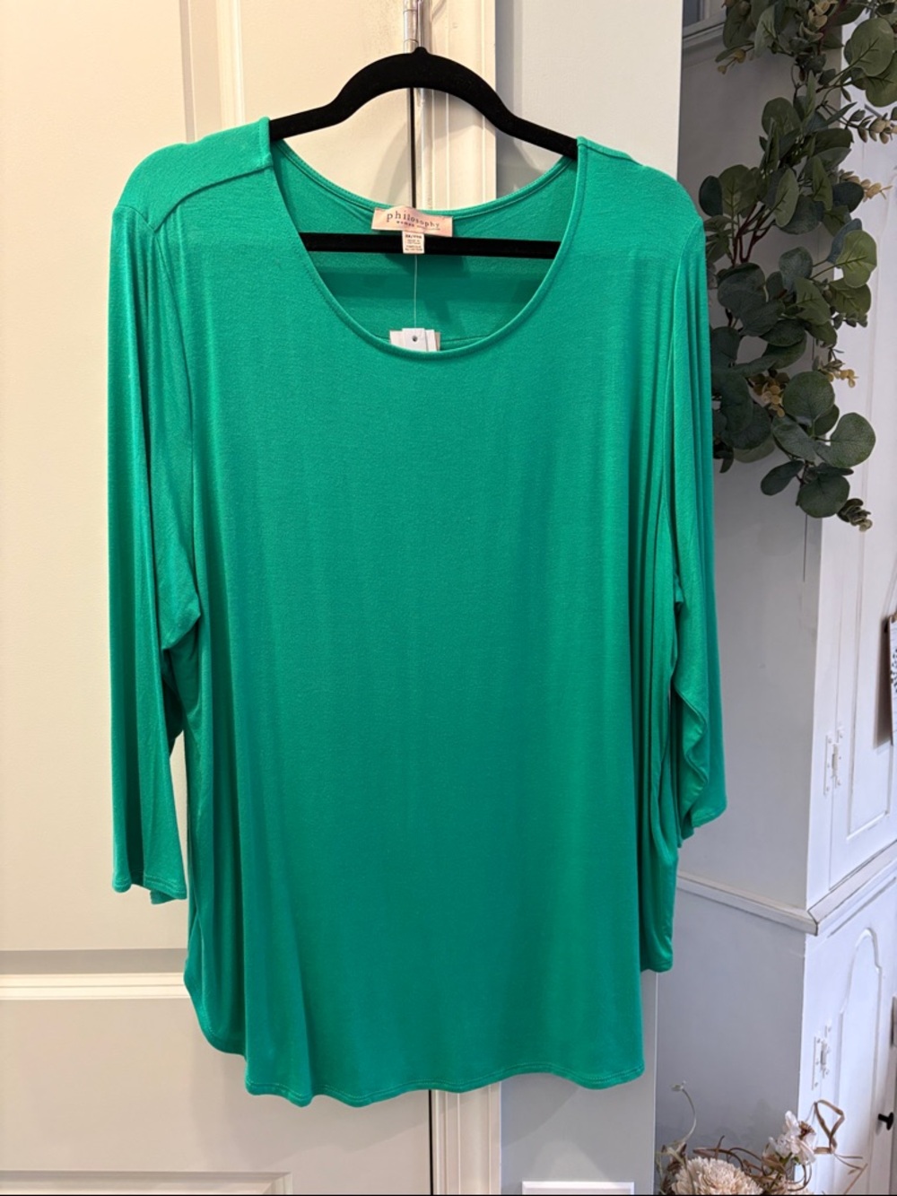 Philosophy Bright Teal Green Scoop Neck Long Sleeve Top NWT